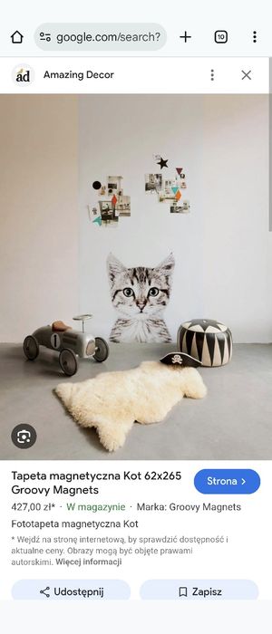 Tapeta magnetyczna, tablica magnetyczna, wzór kot