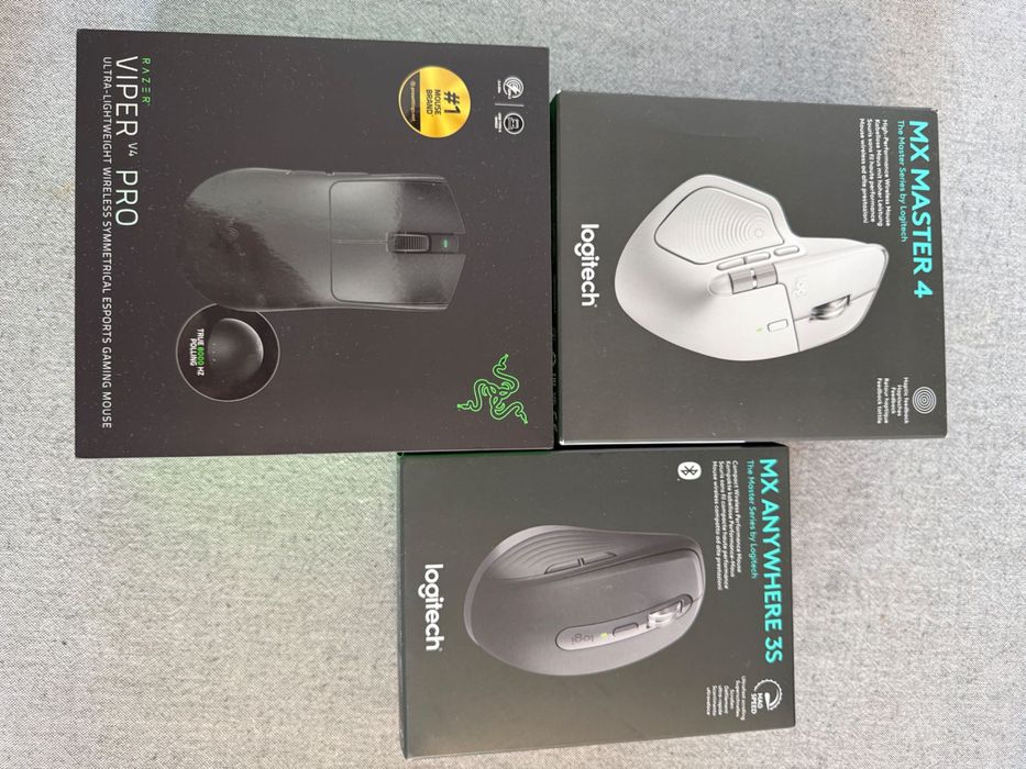 Logitech MX Anywhere 3S, MX Master 4, Razer Viper V4 Pro