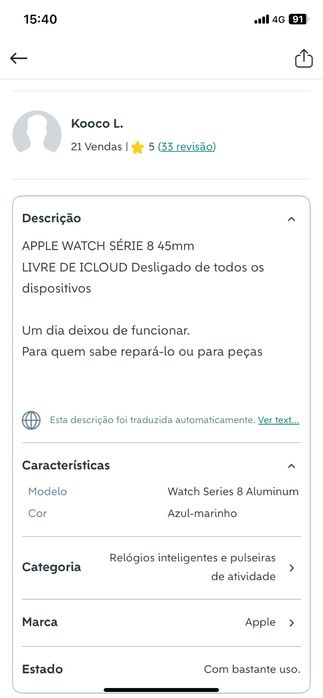 Apple Watch Série 8 GPS (A2815) 45mm