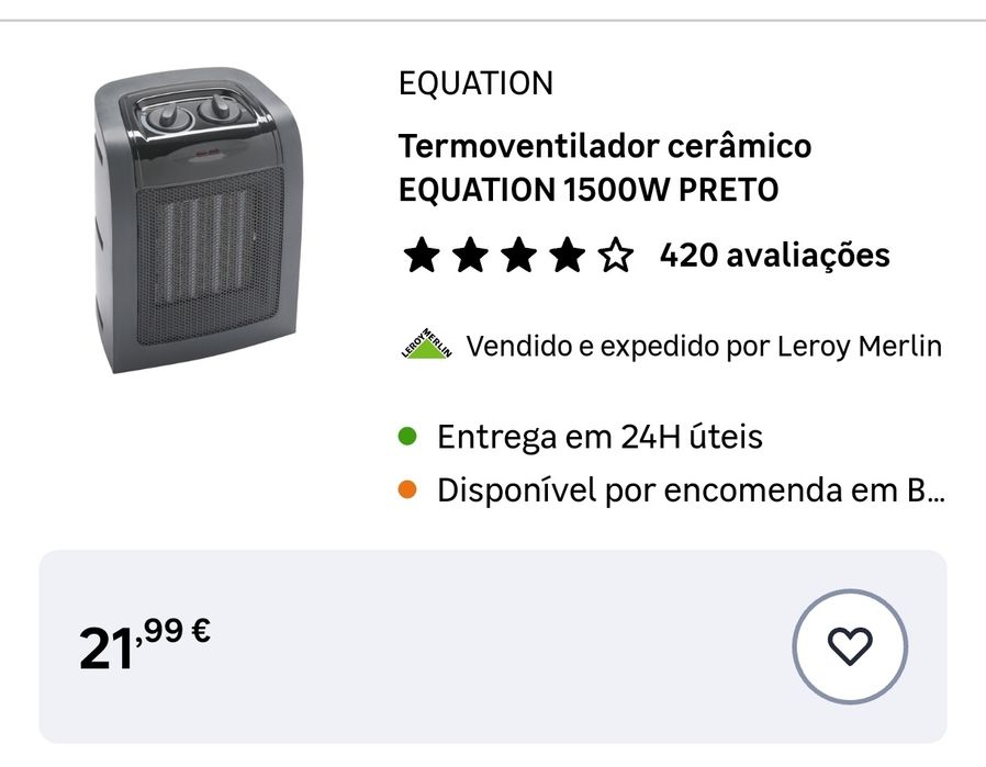 Termoventilador cerâmico Equation 1500w preto - Novo