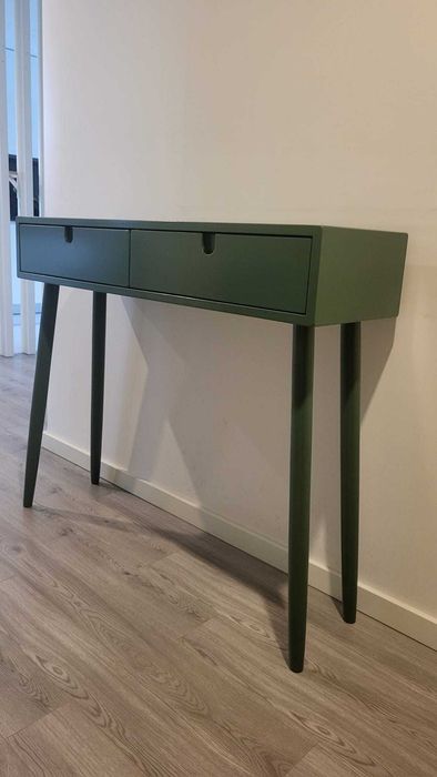 Consola de Hall de Entrada verde oliva lacada com 2 gavetas