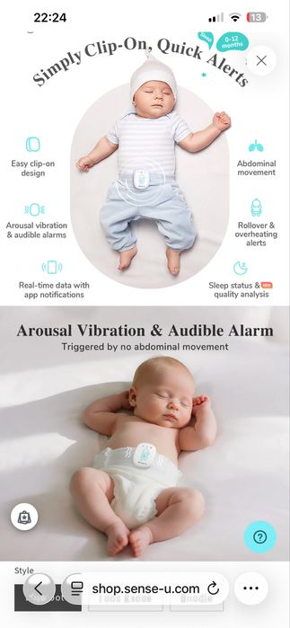 Monitor de bebé / SENSE-U / Sensor respiracao, freq card, posicao