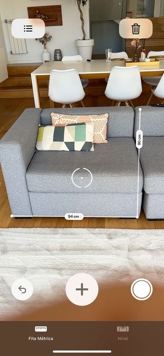 Sofá 2,80X95 cm e 2 pequenos modulares em cinza forrados a tecido