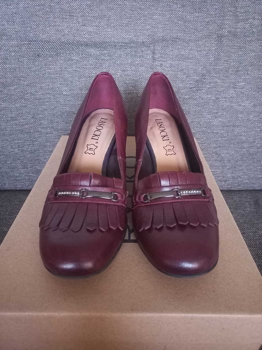 Burgundowe czółenka skóra 35 Lasocki 23 cm