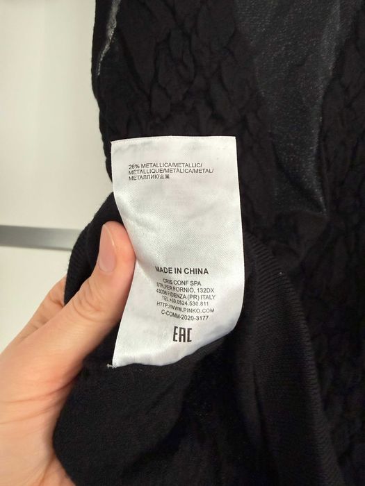 Top czarny Pinko XS elegancki sweterkowy dekolt siateczka