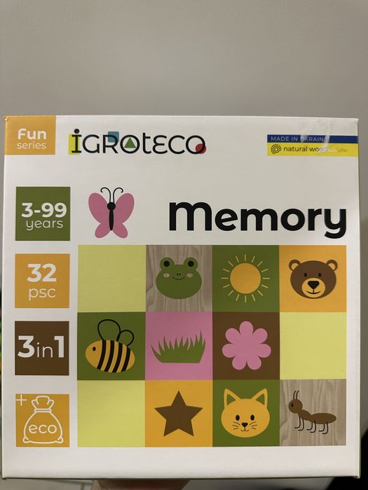 Дитяча настільна гра "Меморі 3 в 1" . Гра нова