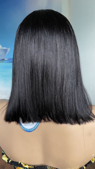 Натуральный парик перука с чёлкой славянские детские чёрные волосы
