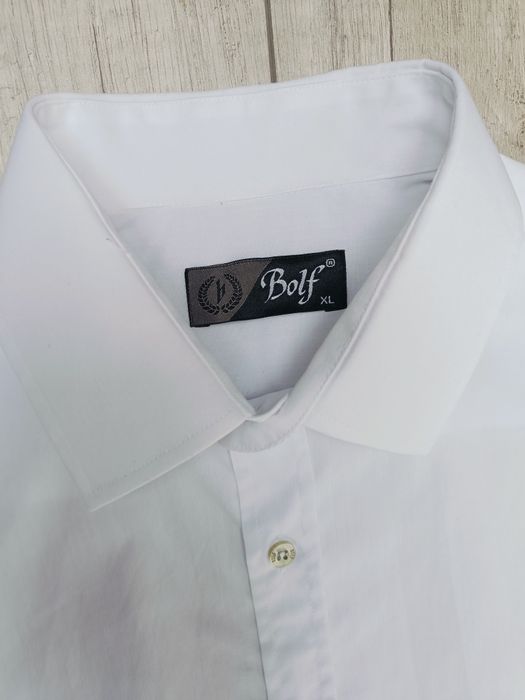 Elegancka biała koszula męska z długim rękawem, Bolf, rozmiar XL