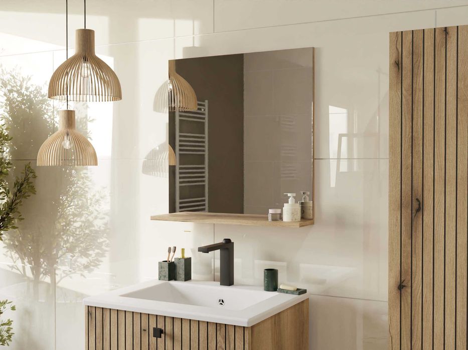 Lustro TIGO z Półką 60x61,5 Cm Do Łazienki Przedpokoju DĄB EVOKE