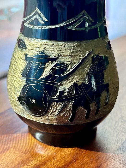 Czarny ceramiczny wazonik grecki vintage lata 90