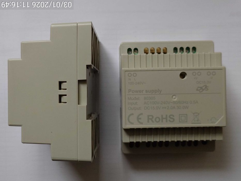 Zasilacz 15V, 2A, 30W na szynę S