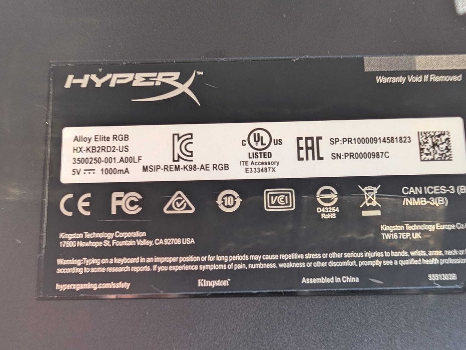 Teclado Mecanico HyperX Alloy Elite RGB US Red Switches