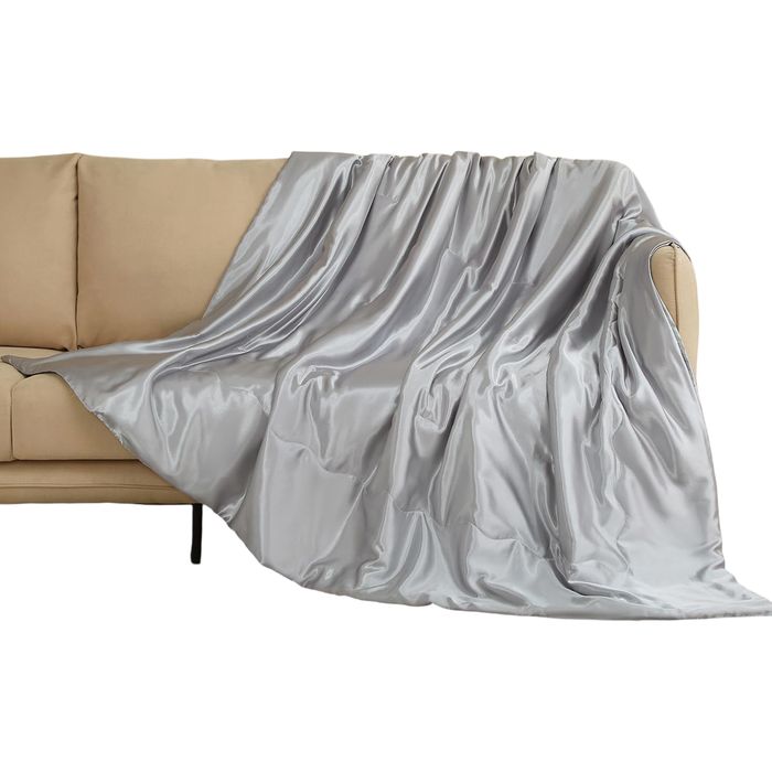 Satin Throw Blanket - Reversible Plush Fleece - 150x200 Grey