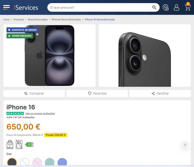 iPhone 16 128Gb, como Novo (Garantia de 6 meses)