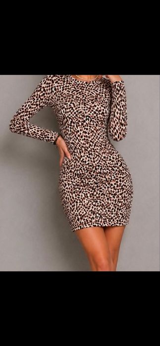 Sukienka w panterkę Sinsay M 38 marszczenie viralowa obcisła NOWA z metką mini leopard print