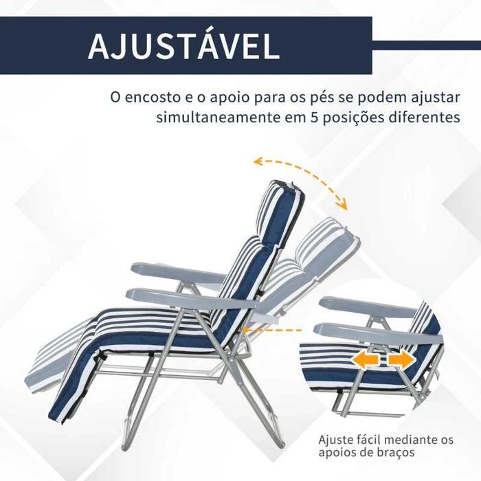 2 Espreguiçadeiras de Jardim Dobráveis, azul