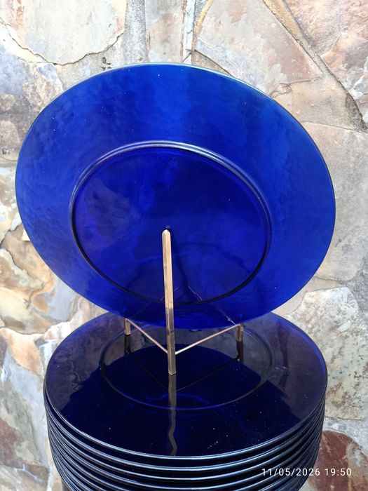 Conjunto 2 pratos Marcadores vidro Murano Azul cobalto 30,7 cm