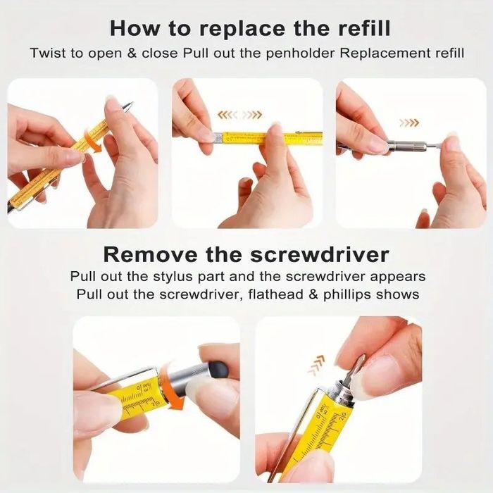 Długopis Multitool 6w1 miarka śrubokręt poziomica - czarny