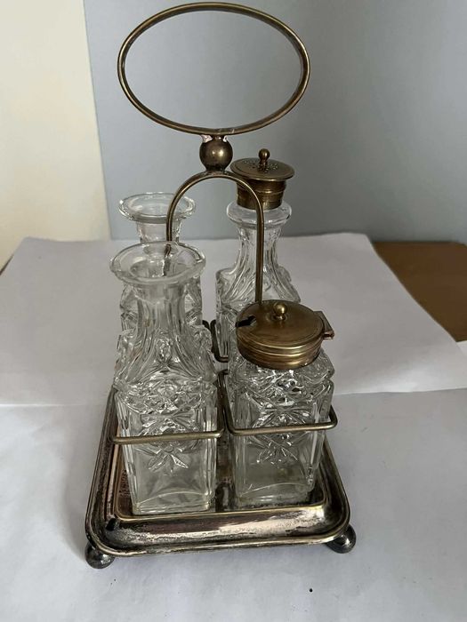 Przyprawniki kryształowe platerowane EPNS vintage