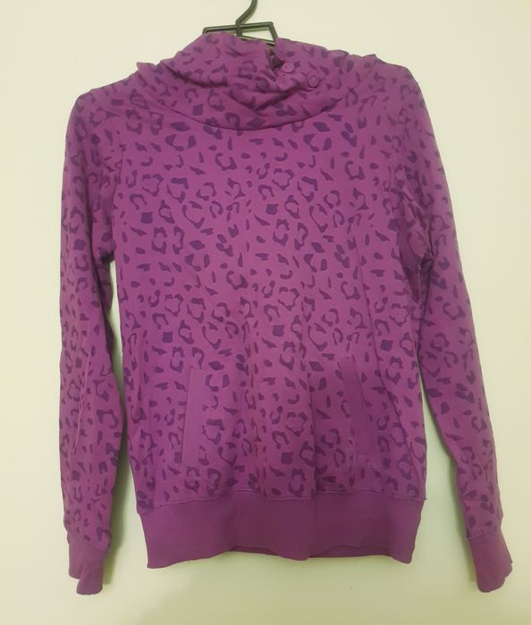 Bluza kangurka kaptur fioletowa panterka fiolet kołnierz komin 36S S/M