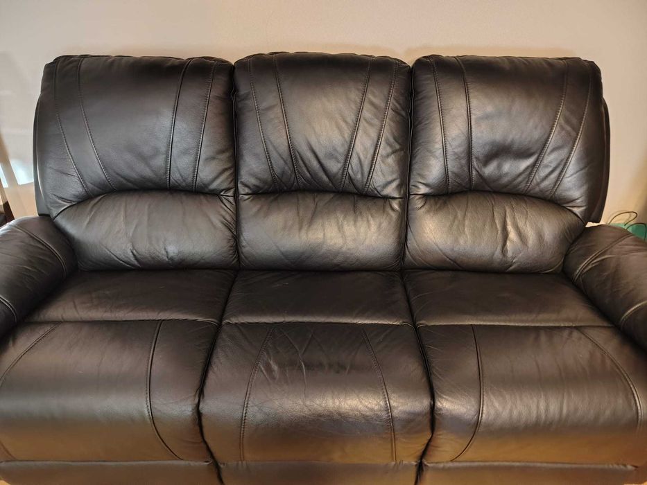 Sofa, skóra, czarna rozkładana