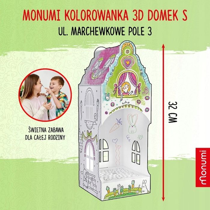 Domek 3D z kartonu wiejski 32 cm Monumi Marchewkowe Pole króliczki 3+