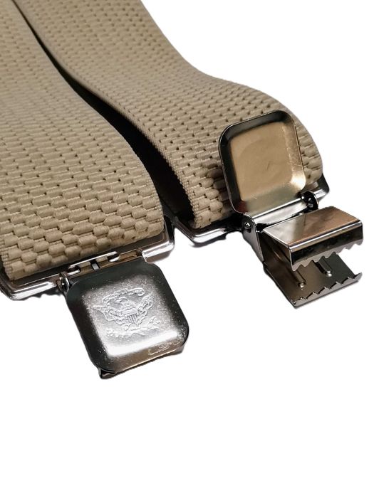 Szelki męskie do spodni beżowe z brązową skórą NOWE