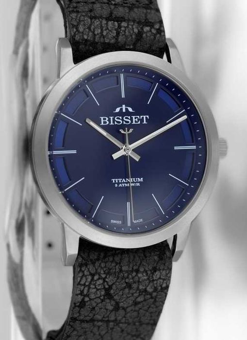 Zegarek Bisset Titanium 5 ATM W/R Szwajcarski Tytanowy Tytan Granatowy RONDA SWISS EOL Wytrzymały !