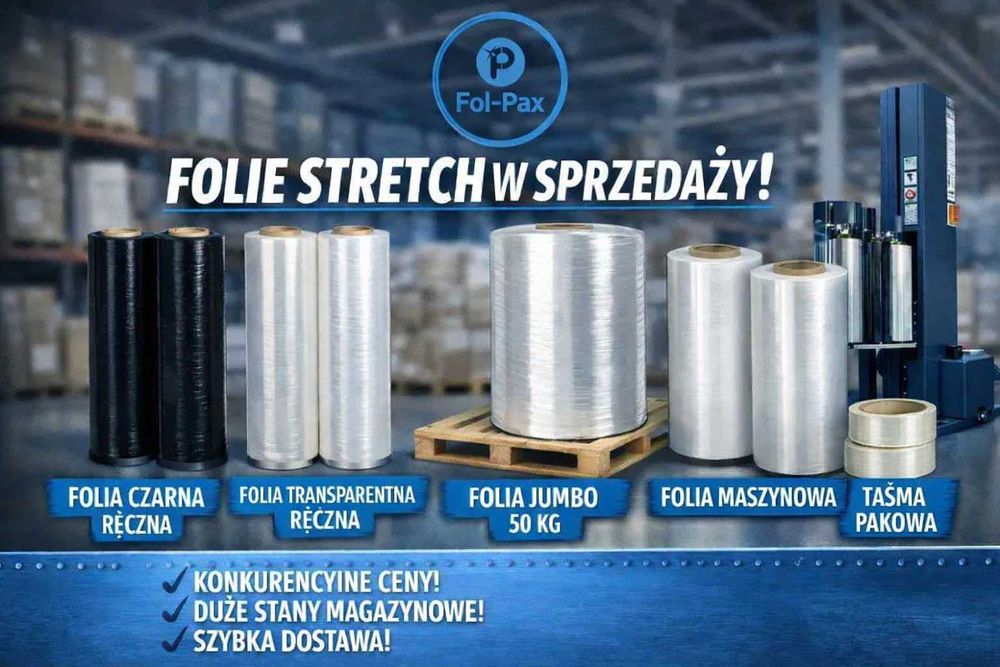 Folia stretch jumbo 50kg transparent/czarna 23mic