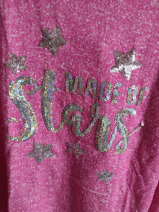 Y.F.K 146 bluza cienka różowa sweter kaptur cekiny