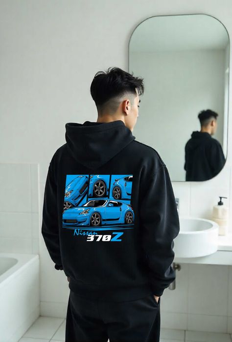 Męska Czarna Bluza M Niebieski Nissan 370Z | Rozmiary S-XL