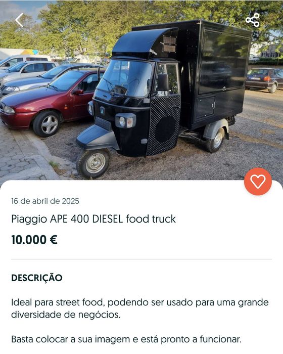Piaggio APE 400 DIESEL food truck
