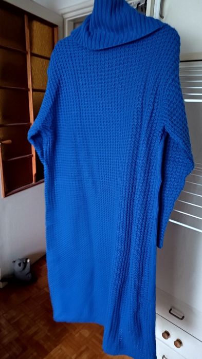 Kobaltowy długi sweter/sukienka r. 48