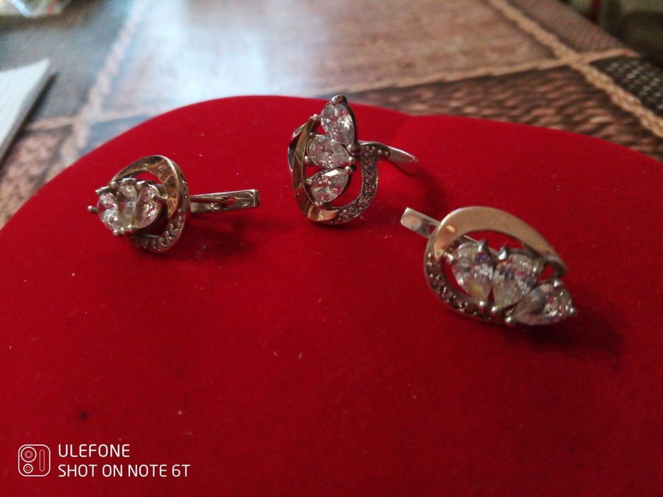 Срібний набір, з золотими пластинами, сяючі фіаніти,925