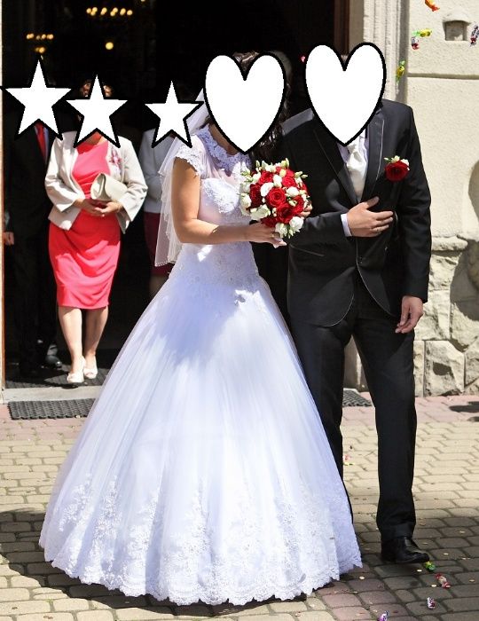 Piękna suknia ślubna / biała księżniczka / S 36