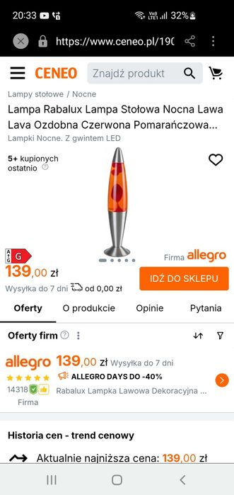 Lampa dekoracyjna lawa