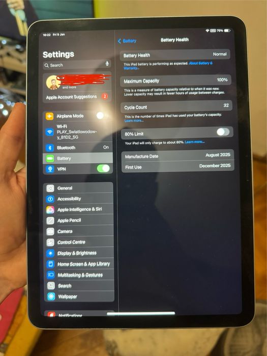 iPad Air M3 11″ 128GB Wi-Fi – jak nowy, komplet