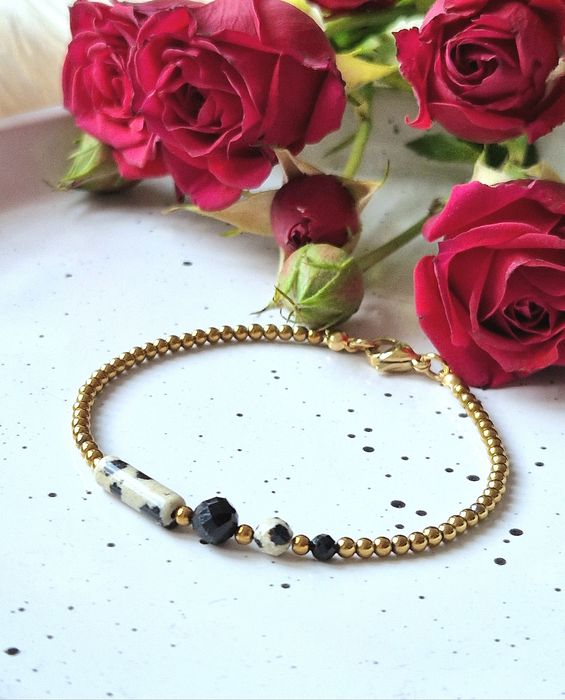 Bransoletka z kamieni naturalnych  turmalin jaspis dalmatyński okazja