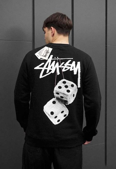 Черный Свитшот Stussy Fuzzy Dice — Толстовка Стусси Кубики — XS S M L XL