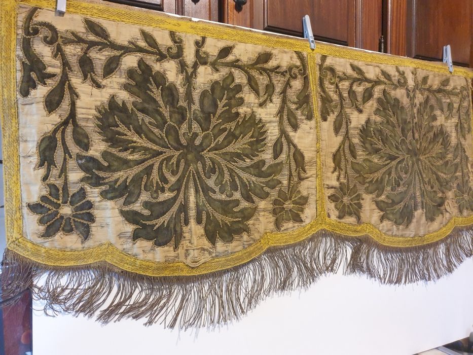 Magnificent antique Portuguese hand-embroidered hanging cloth