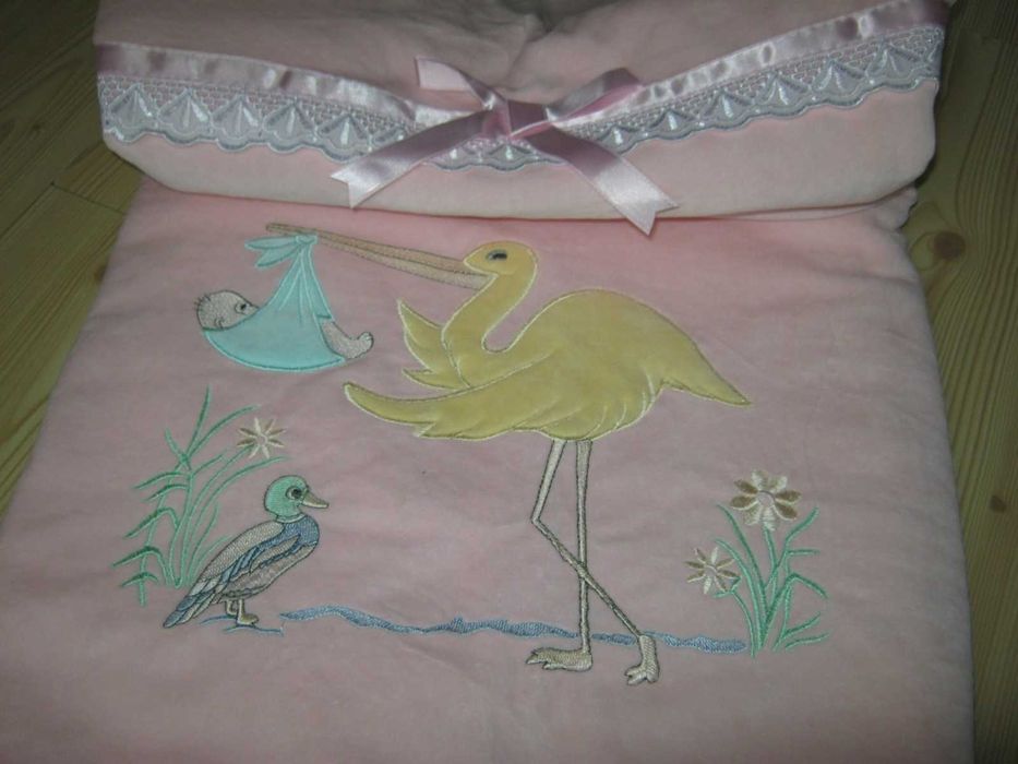 Koc becik rożek 80 % bawełna dla niemowlaka koronka haft OKYAY