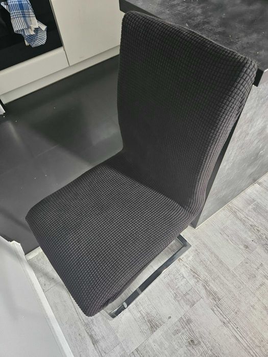 Pokrowce na krzesła komplet czarne żakardowe kratka 4 szt