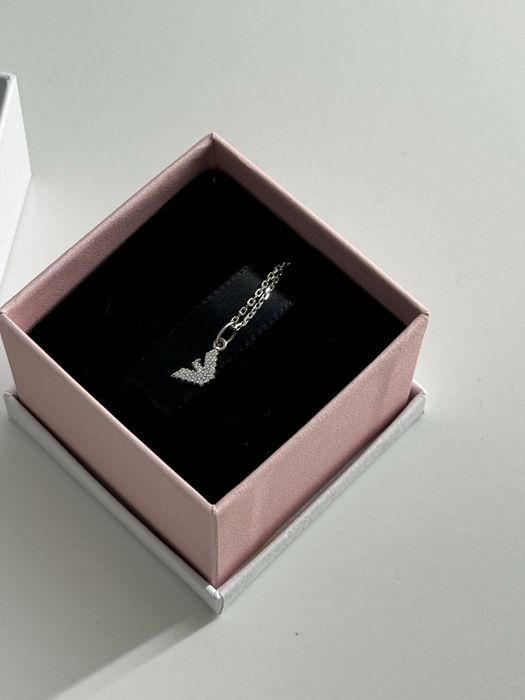 srebrny naszyjnik ptak logo empoiro armani EA damski dwustronny