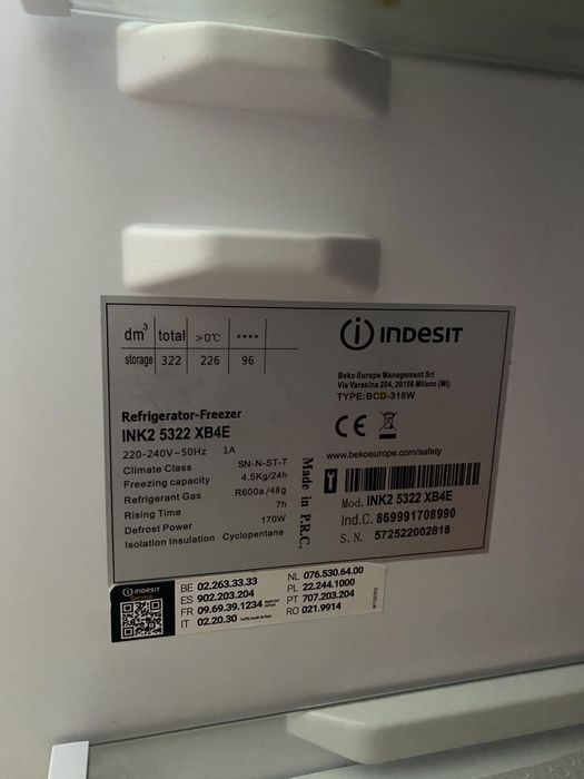Frigorífico Combinado Indesit INK2 5322 X BAI – Como Novo – Garantia