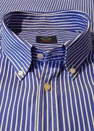 Сорочка чоловіча блакитна в білу смужку paul & shark довгий рукав xxl