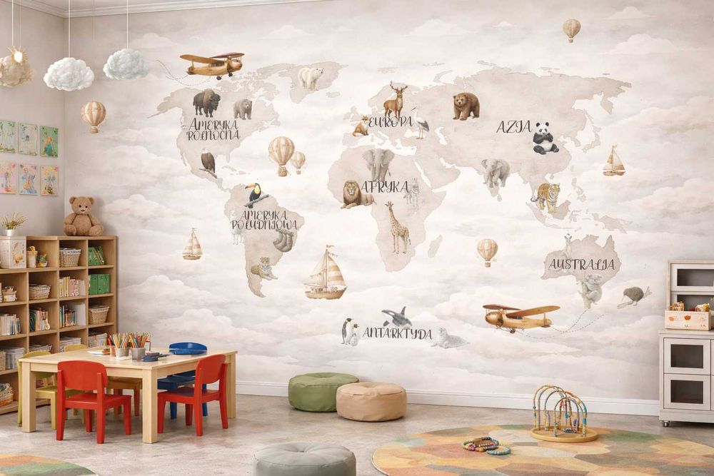 Fototapeta dla dzieci - MAPA ŚWIATA na wymiar, różne kolory