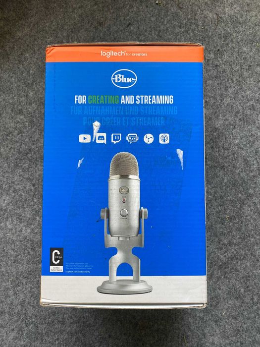 Fabrycznie nowy mikrofon pojemnościowy blueyeti (logitech) srebrny