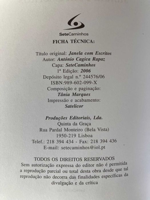 Janela com Escritos, de António Cagica Rapaz