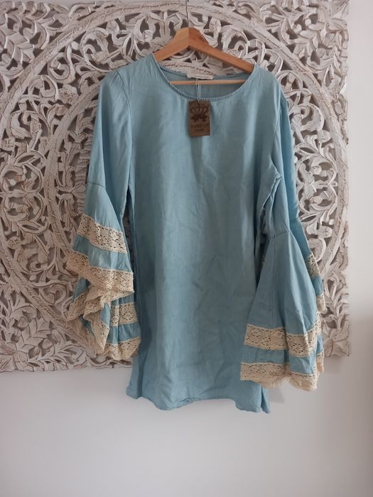 Vestido ganga com bordado da Tendências Store