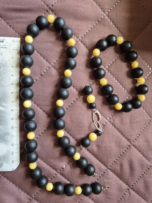 naszyjnik korale bursztyn czarny zestaw